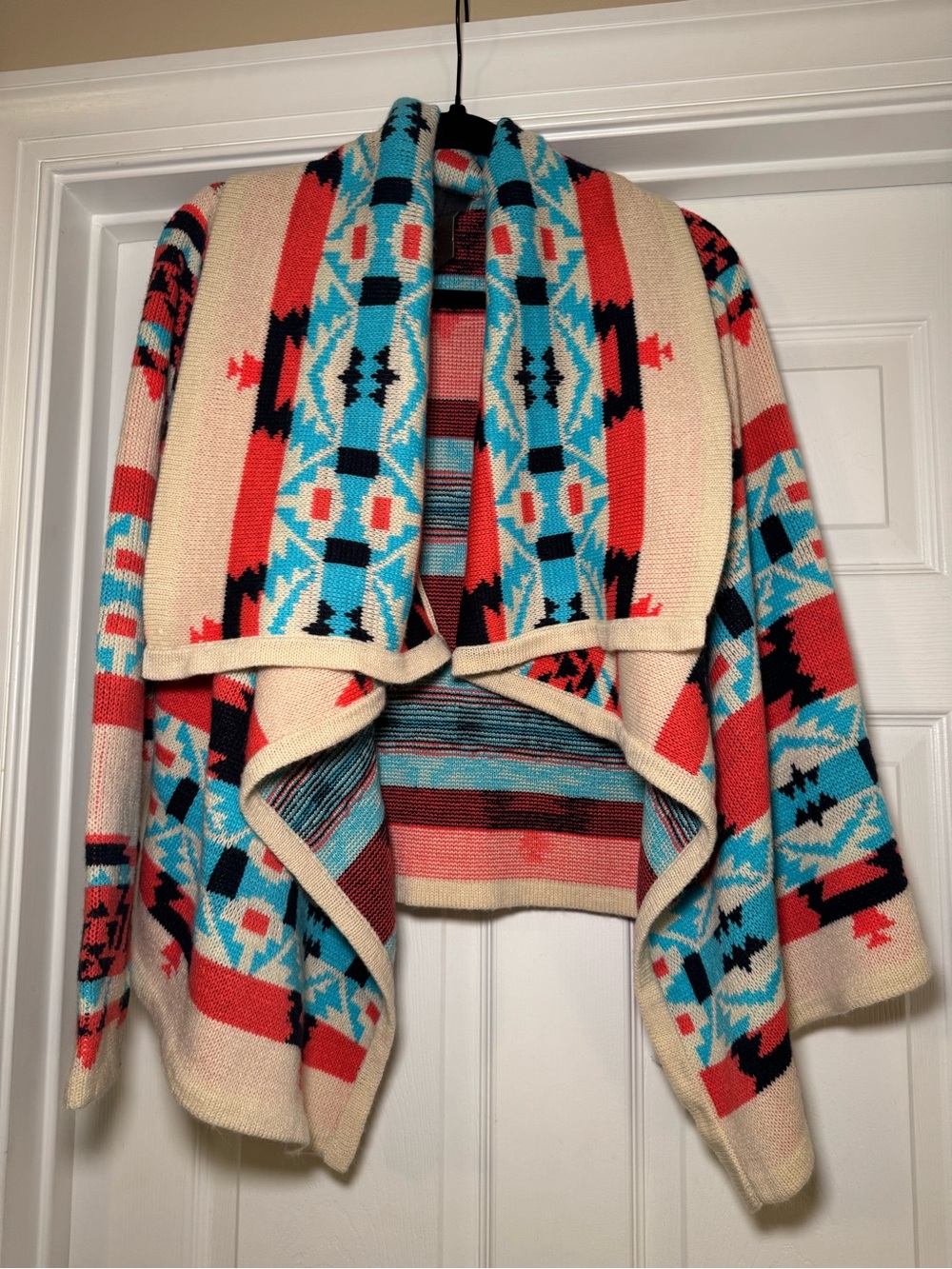Moon Collection Southwestern Aztec Waterfall Cardigan Sweater L Boho Western - Picture 2 of 5